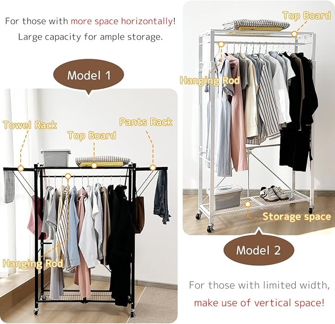 lumizone Expandable Wardrobe Closet, Foldable Clothing Rack with Shelves, Heavy Duty Collapsible Garment Rack Organizer for Hanging Clothes, Shoes & Storage(Black)