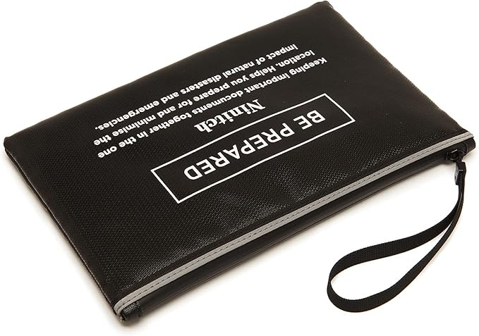 Fireproof Money Bag,small fire safe Fireproof and Waterproof Cash Bag with Zipper Closure, Fireproof Safe Storage Bag Envelope, Suitable for documents, Bank Inventory, Passport (Black, M)