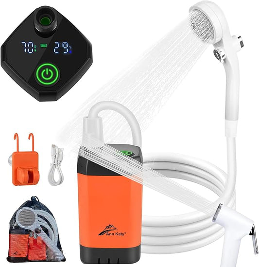 Portable Camping Shower Outdoor Camp Shower Pump,Upgrade Rechargeable Electric Shower Pump with Intelligent Digital Display Multiple Spray Modes for Camping, Hiking, Traveling,RV