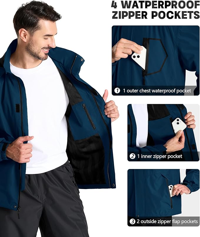 SWISSWELL Mens Rain Jackets Waterproof with Hood Men Windbreaker Jackets Lightweight Rain Coats for Golf Fishing Hiking