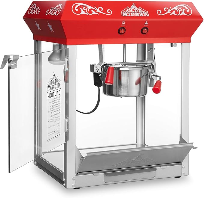 Olde Midway Bar Style Popcorn Machine Maker Popper with 6-Ounce Kettle - Red