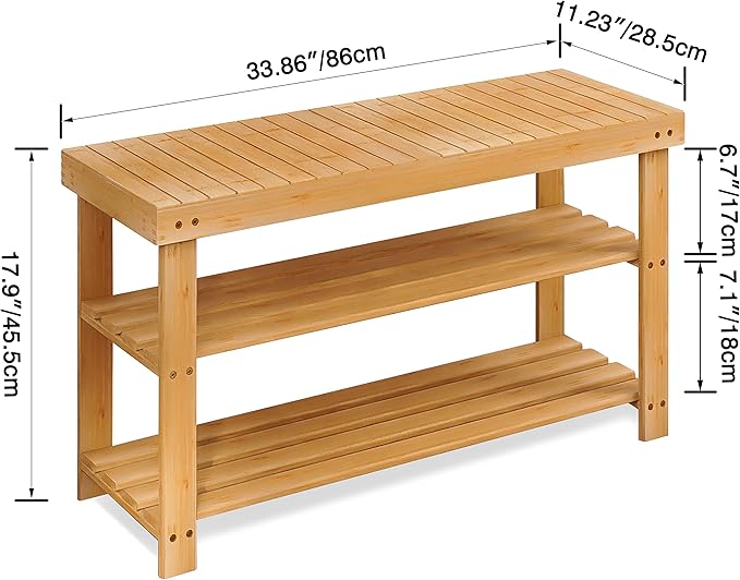 SMIBUY Bamboo Shoe Rack Bench, 3-Tier Shoe Organizer Storage Shelf for Entryway Hallway Bathroom Living Room (Natural)