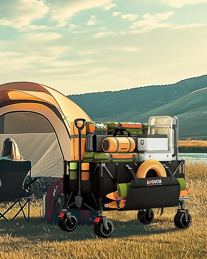 300L Large Wagons Carts Foldable, Heavy-Duty Collapsible Wagon Cart with All-Terrain Wheels, 440 lbs Capacity, Compact Folding Wagon for Camping, Beach, Sports, and Outdoor Hauling
