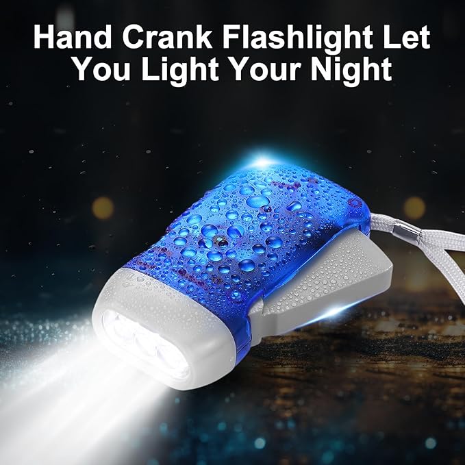 Treela 36 Pcs Hand Crank Flashlights Operation Christmas Items Bulk Squeeze Flashlight No Battery Required Torchlight 3 Powered Charging for Emergency(Blue)