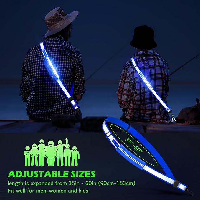 Reflective Sash Gear for Walking at Night,LED Reflective Belt Safety Lights,Lights for Night Dog Walking,High Visibility Type-C Rechargeable with Phone Holder for Men Women