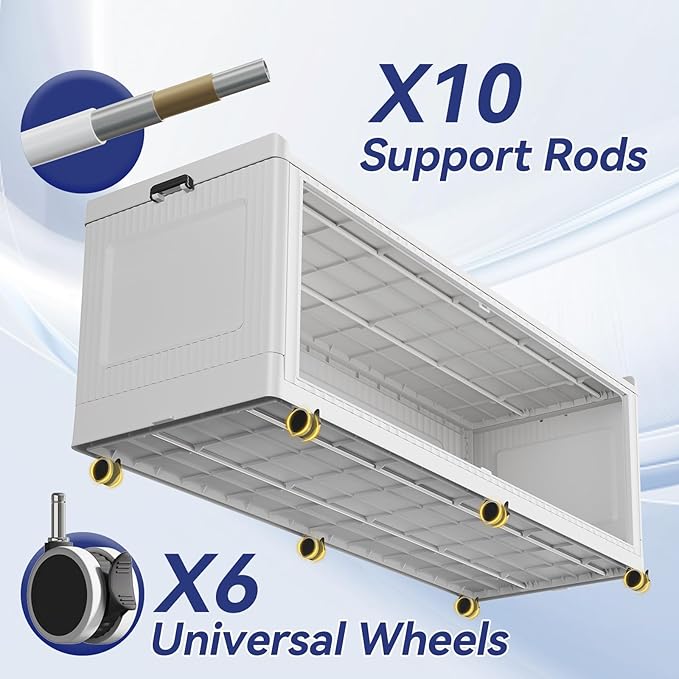 150GAL Extra Large Stackable Storage Bins with Lid, 600QT Plastic Closet Organizer and Storage Cabinet with Wheels and Doors, Folding Storage Box Container for Home Organization, 3Pack White