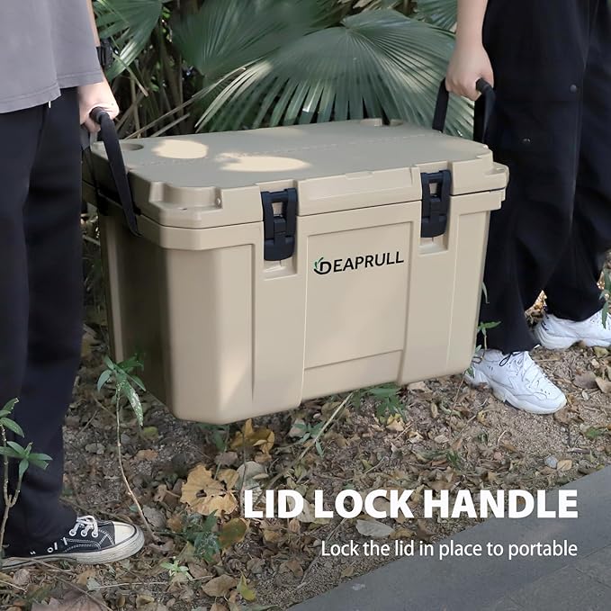 Hard Cooler, Insulated Ice Chest Box Holds Ice for More Days, Portable Cooler with Handle, Cup Holders, Double Latches for Camping Drink, Beach, Picnic, Fishing, Boat, Barbecue