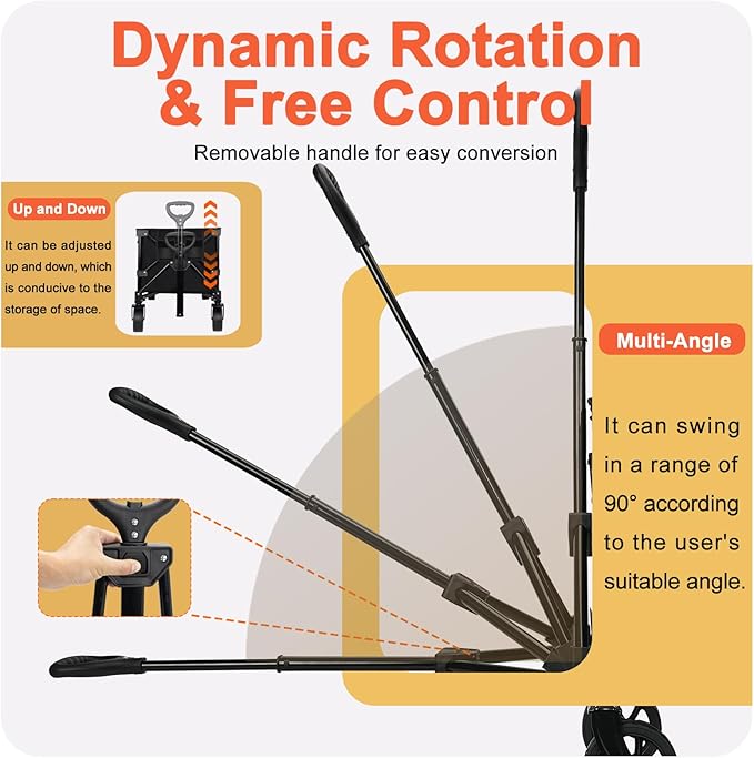 Collapsible Wagon Cart with Wheels, Heavy Duty Foldable Wagon Cart with 230lbs Weight Capacity, Utility Beach Wagons Portable for Outdoor, Grocery, Camping, Shopping, Black
