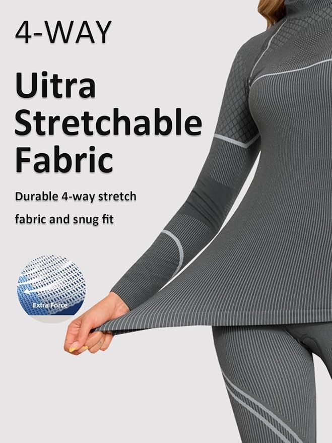 Yousify Womens Thermal Underwear Ski Breathable Warm Base Layer Winter Long Johns Top Bottom Sets for Cold Weather