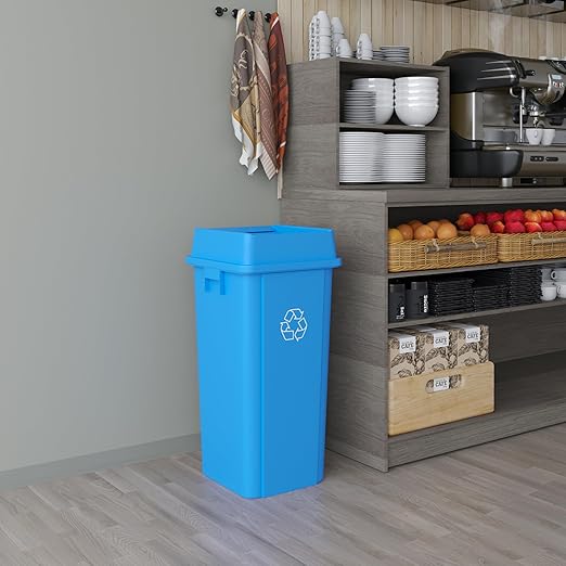 23 Gallon Blue Square Commercial Trash Garbage Can with Lid | Outdoor Office Restaurant School Kitchen