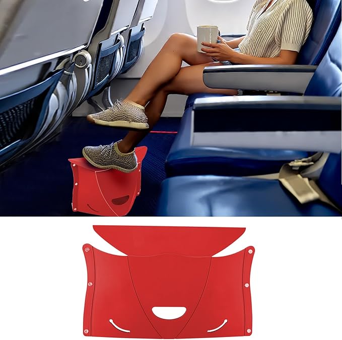 Travel Foot Rest for Airplane & Office - Portable Under Desk Foot Stool, Relieves Back & Knee Pain, Comfort for Long Flights, Cars, Subways & Trains (Red)
