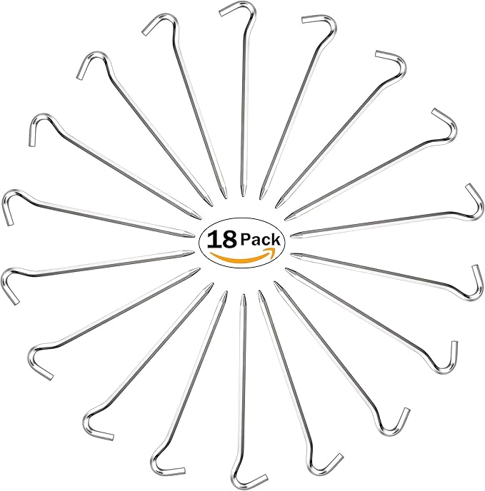 Tent Pegs - Aluminium Tent Stakes Pegs with Hook - 7’’ Hexagon Rod Stakes Nail Spike Garden Stakes Camping Pegs for Pitching Camping Tent, Canopies