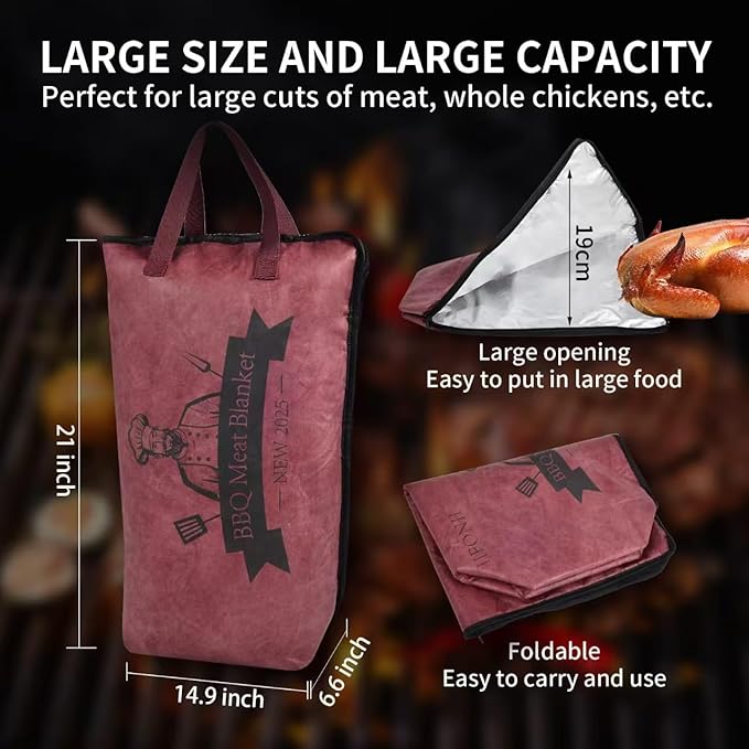 IIFONII BBQ Blanket for Resting Meat, Meat Resting Bag for Smoking, Reusable BBQ Resting Blanket, Insulated Meat Resting Blanket with Wide Capacity for Large Brisket/Beef, Smokers, Outdoor Activities