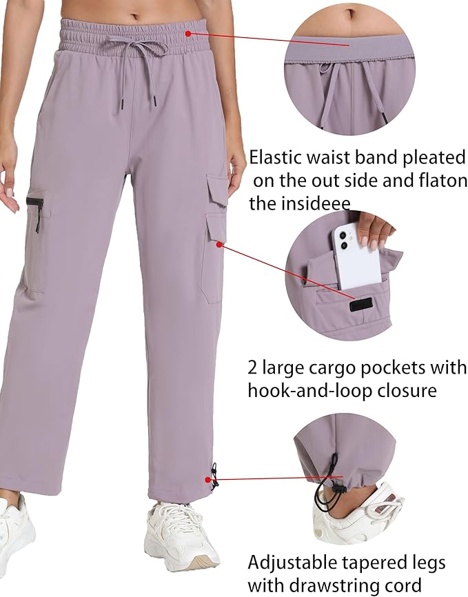 Women's Hiking Pants with Pockets - Travel Lounge Outdoor Quick Drying Lightweight Water Resistant Joggers