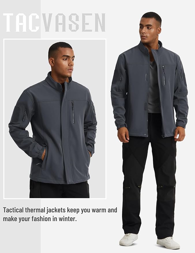 TACVASEN Men's Tactical Softshell Jacket Fleece Lined Water Resistant Windbreaker Military Lightweight Coat for Hiking