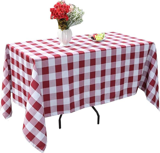 Poise3EHome 60X120 Outdoor/Indoor Waterproof Spillproof Rectangle Tablecloth for Camping, Picnic, Afternoon Tea, BBQ, Burgundy Red Checkered
