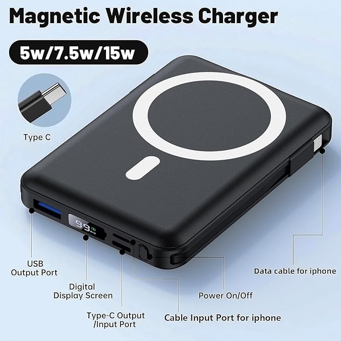 Azmuth for Magsafe Battery Pack, 10000mAh Magnetic Power Bank 22.5W PD Fast Charging with LED Display Wireless Portable Charger for Magsafe with Stand for iPhone 17/16/15/14/13/12/Pro/Pro Max