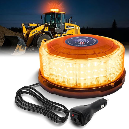 Amber Beacon Light, 96-LED Emergency Magnetic Beacon Light, 7" Magnetic Strobe Lights Rooftop Warning Caution Flashing Lights for 12V-24V Vehicles Trucks Service Tractor Forklifts Snow Plow