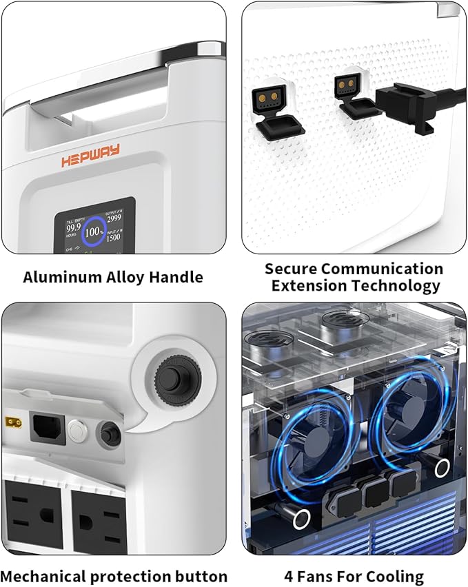 Portable Power Station 2000W with Expansion Battery,10ms UPS APP WIFI Remote Control Solar Generator 120V AC Power Lifting 3600W, Full Charge in 82 Min, 4096Wh LiFePO4 Battery for Outdoor,Home Backup