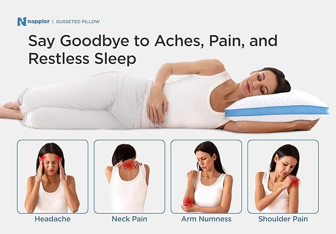 Side and Back Sleeper Pillow for Neck and Shoulder Pain Relief-Shredded Memory Foam Bed Pillow for Sleeping - 100% Adjustable Fill - Queen Size - Set of 2 - Washable Case. Extra Fill Included