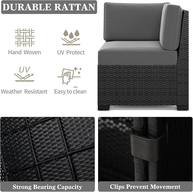 LayinSun 7 Pieces Outdoor Patio Furniture Set with 44" Fire Pit Table Rattan Sectional Sofa Conversation Sets