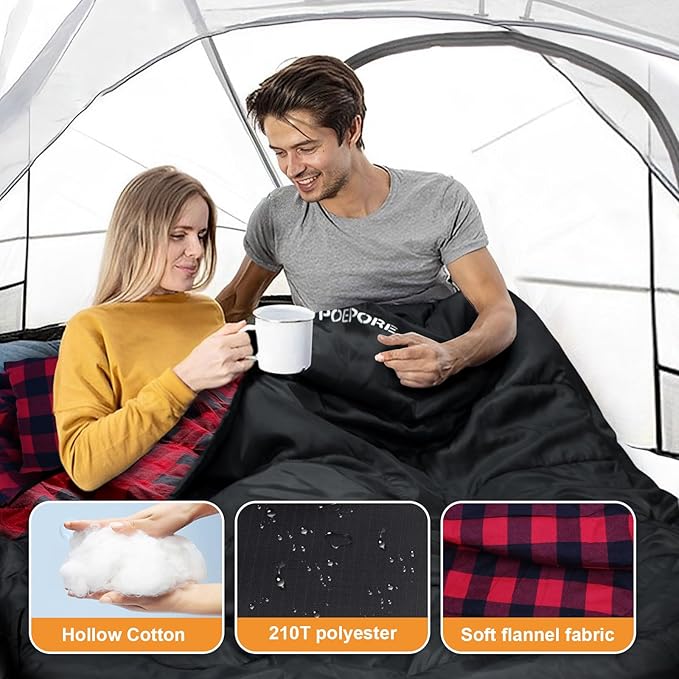 Double Sleeping Bag Flannel for Adults with 2 Pillows 2 Person Sleeping Bags Camping XXL Queen Size Two Person Sleeping Bag for Cold Weather