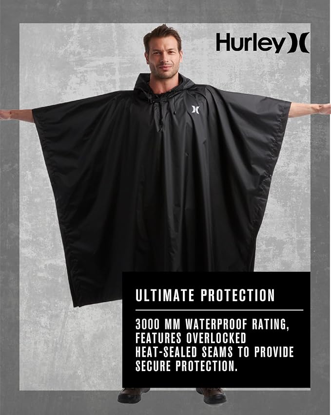Hurley Ponchos Adult - Waterproof Rain Ponchos for Adults, Lightweight Packable Rain Poncho for Hiking, Camping & Emergency
