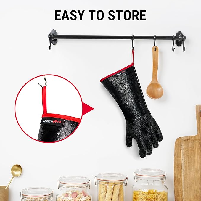 ThermoPro 932°F Heat Resistant BBQ Gloves, 14" Waterproof Oven & Grill Gloves, Oil & Slip-Resistant Neoprene Heat Gloves for BBQ, Fire Pit, Rotisserie, Smoker Accessories Gifts for Men and Women
