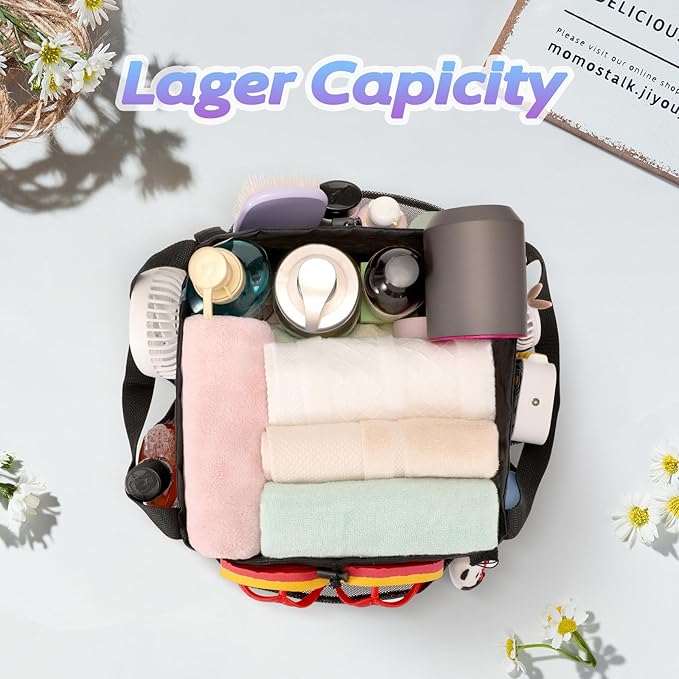 Mesh Shower Caddy Portable, Dorm Room Essentials for College Students, Large Capacity with 8 Pockets Shower Bag for Camping,Swimming,Gym,Travel