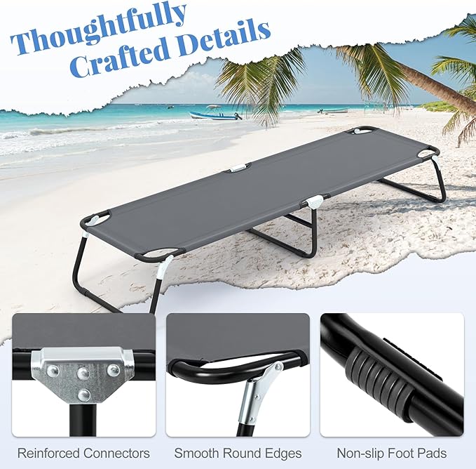 Goplus Folding Camping Cot, Heavy Duty Collapsible Foldable Camping Bed for Adults Kids with Non-Slip Foot Pad, Indoor Outdoor Portable Sleeping Cot for Hiking, Camping, Fishing