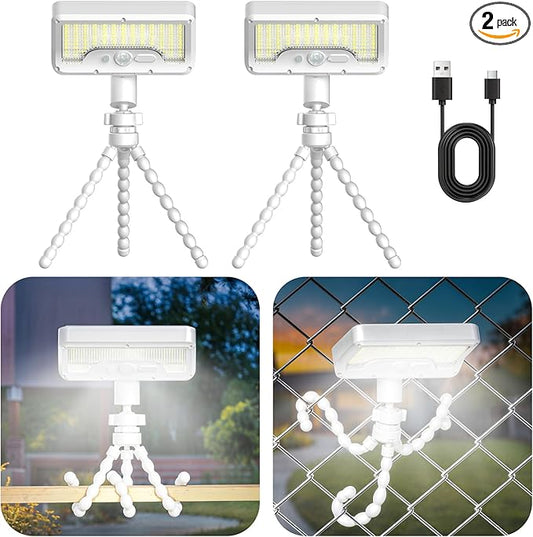 Tryme Solar Lights Outdoor with Motion Sensor, USB & Solar Powered, Adjustable Angle, 3 Modes, Octopus Stand, IP65 Waterproof Fence Lights for Garden, Gate (2 Pack)