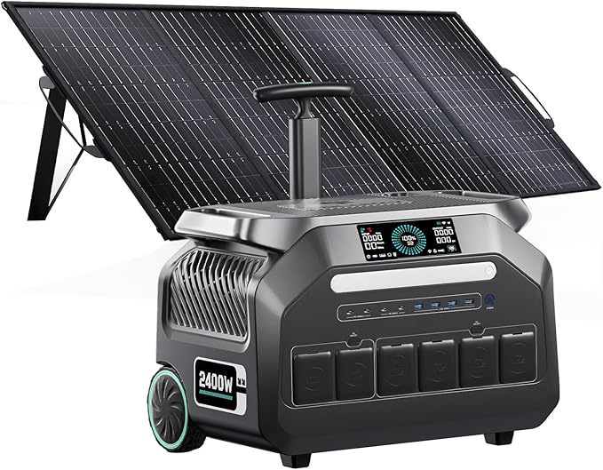 IEE 2048Wh Solar Generator,2400W Portable Power Station P2400 with LiFePO4 Batteries and 200W Solar Panel,1800W AC Charging,4 AC Outlets Up to 2400W for Home,Power Outages, Camping,and RVs