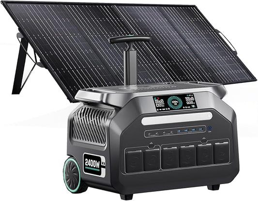 IEE 2048Wh Solar Generator,2400W Portable Power Station P2400 with LiFePO4 Batteries and 200W Solar Panel,1800W AC Charging,4 AC Outlets Up to 2400W for Home,Power Outages, Camping,and RVs