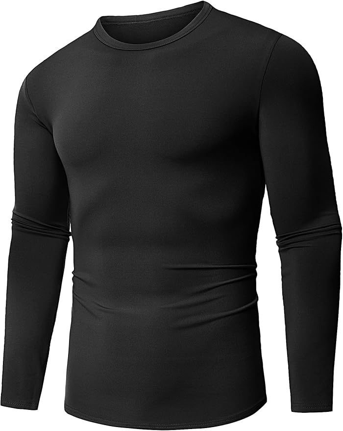 URRU Thermal Underwear for Men High Stretch Fleece Lined Long Sleeve Crewneck Thermal Shirts Base Layer Top Men Cold Weather