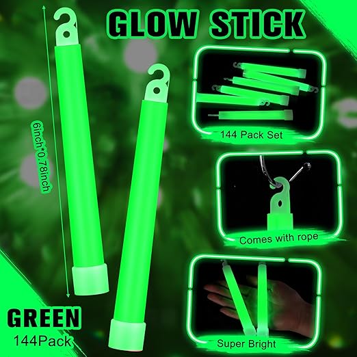 Sotiff 144 Pcs Bright 6 Inch Large Glow Sticks Bulk Emergency Glow in The Dark Sticks with 12 Hour Duration for Camping Hiking Outdoor Parties Activities Survival Storms Blackouts (Green)