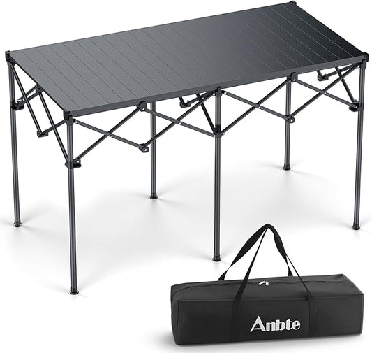 Large Camping Table Foldable for 2-8 People, 48” x 23.6” Aluminum Roll Up Camping Table Support 264lbs, Waterproof, Portable Outdoor Table with Carry Bag, for Backyard BBQ Tailgating, Black