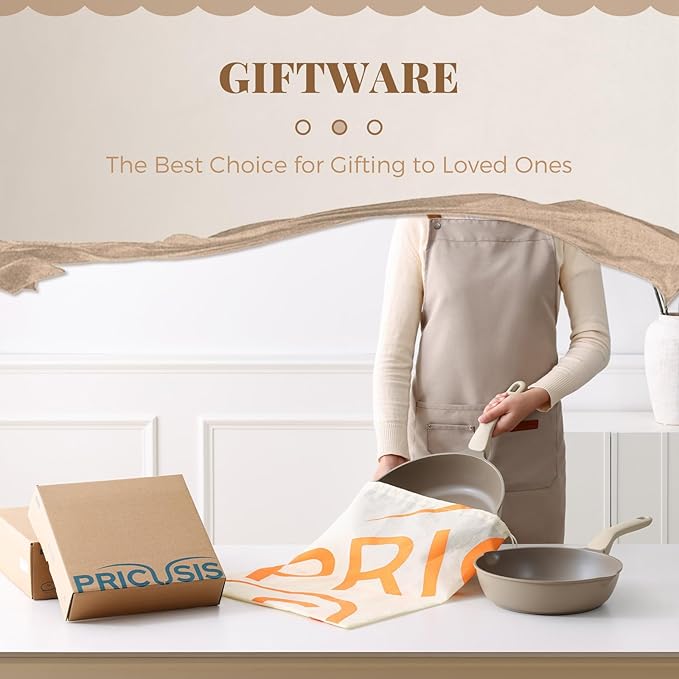 Nonstick Frying Pan with Lid, Healthy Skillet, Egg Pan Nonstick Omelet Pan Chef's Pan, PFOA & PTFE Free, Induction Compatible (8Inch W/L Natural Linen)