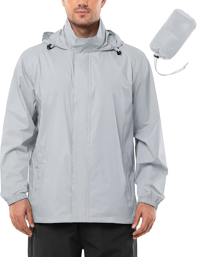 Outdoor Ventures Men's Rain Jacket Waterproof Lightweight Packable Rain Shell Raincoat with Hood for Golf Hiking Travel