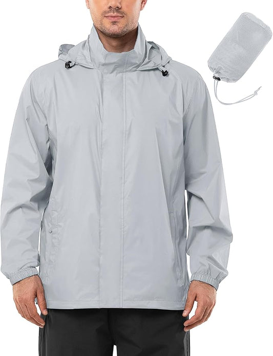 Outdoor Ventures Men's Rain Jacket Waterproof Lightweight Packable Rain Shell Raincoat with Hood for Golf Hiking Travel