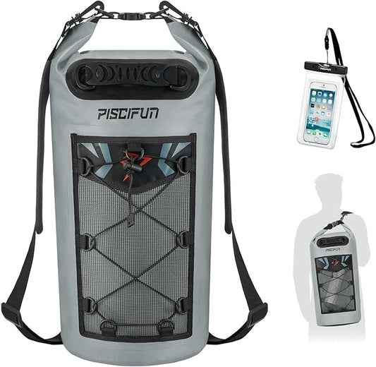 Piscifun Dry Bag, Waterproof Floating Backpack 5L/10L/20L/30L/40L with Waterproof Phone Case for Boating, Kayaking, Fishing