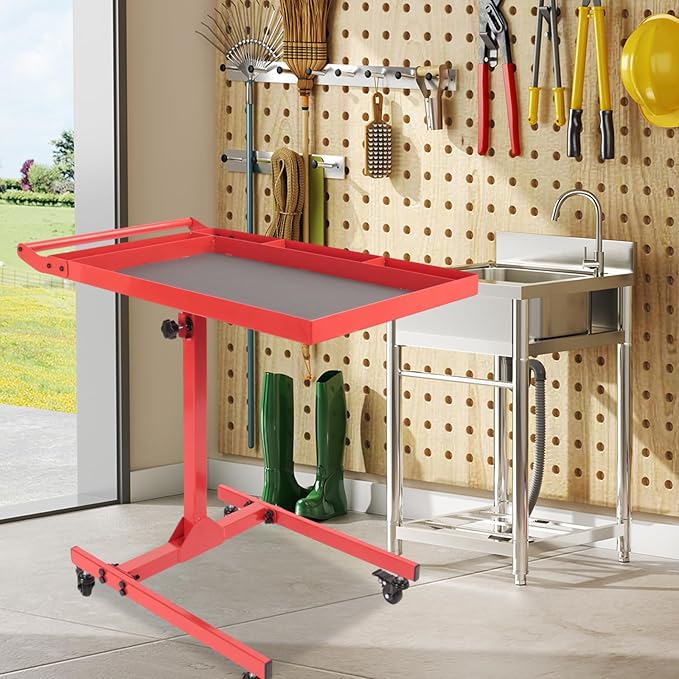 Heavy-Duty Adjustable Rolling Work Table – 220LBS Capacity Steel Tool Cart with 4 Smooth Casters, Height-Adjustable (31.5"-47.2") – Perfect for Garage, Workshop, DIY Repairs & Mechanics