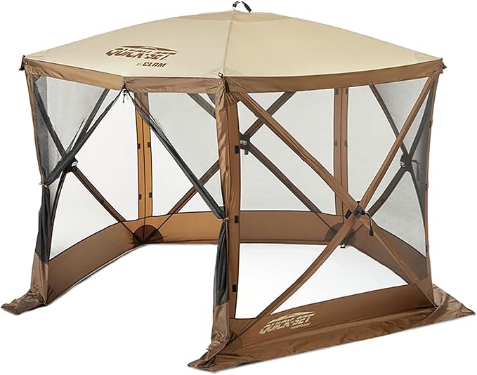 CLAM Pop Up Screen Tent, Outdoor Camping Gazebo Canopy, Venture, 9' x 9', Brown