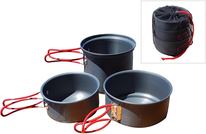 3 Piece Backpacker Hard-Anodized Cook Set - Camping Cookware with Carrying Bag (Made by Caddis Sports, Inc.)
