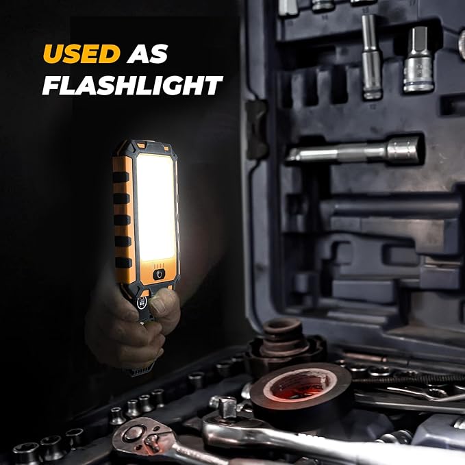 2Pack LED Work Light, 1500Lumens Rechargeable Magnetic Flashlight Rotatable Mechanic Light with Hanging Hook Job Site Lighting, Portable Worklight for Repairing Working Camping Hiking