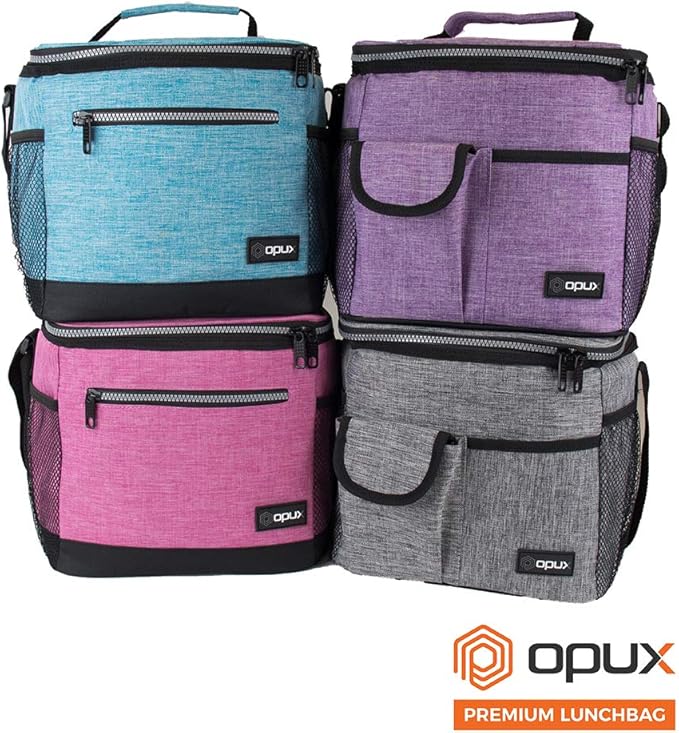 opux Extra Large Insulated Lunch Box Men Women, Lunch Bag for Work, Leakproof Soft Cooler Tote Adult, Lunch Pail, Picnic Beach Collapsible Food Bag with Shoulder Strap, Heather Navy