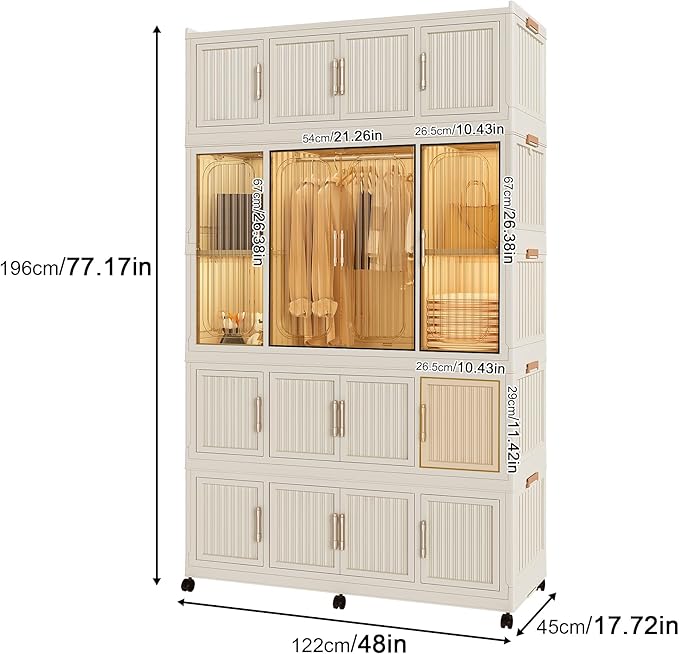 Collapsible Expandable Wardrobe Closet, Multi-Function Plastic Wardrobe,Wardrobes Storage Cabinet (16 Cubes+1 Hanging Rod 1)