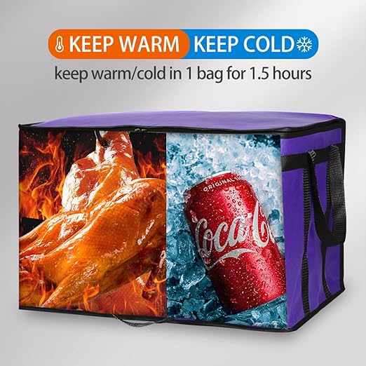 Bodaon 5-Pack Cooler Insulated Food Delivery Bag for Doordash/Uber Eats, XXX-Large Thermal Bags for Catering/Hot Pizza, Travel/Camping/Picnic Basket，Grocery Reusable Warmer Frozen, Purple-Black Edge