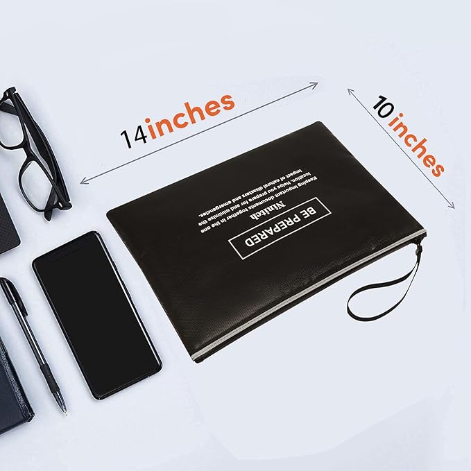 Fireproof Money Bag,Bank Bag Fireproof and Waterproof Cash Bag with Zipper Closure, Fireproof Safe Storage Bag Envelope, Suitable for documents, Bank Inventory, Passport Document Bags (Black, L)