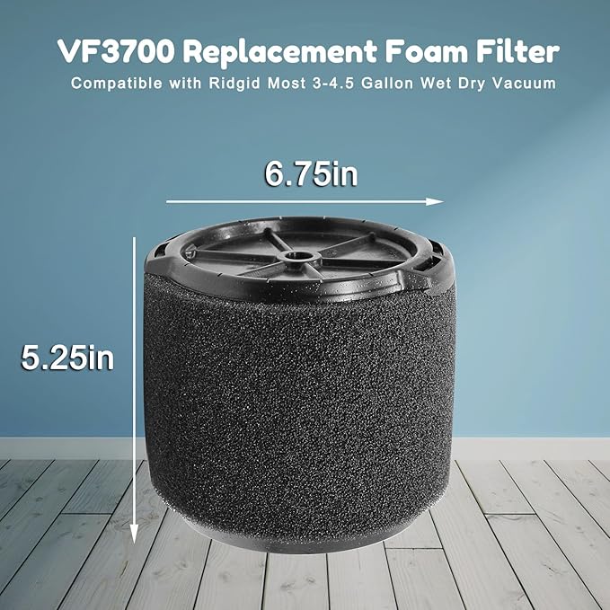 4 Pack VF3700 Filter Compatible with Ridgid Vac 3-4.5 Gallon Vacuum Cleaners, Wet Application Foam Filter Fit WS0301VA WS0400DE WS14045