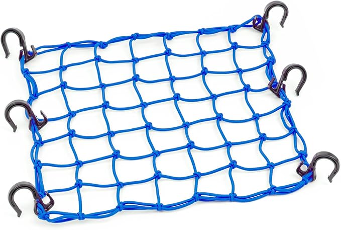 PowerTye 50153 Blue 15"X15" Cargo Net Featuring 6 Adjustable Hooks & Tight 2"x2" Mesh